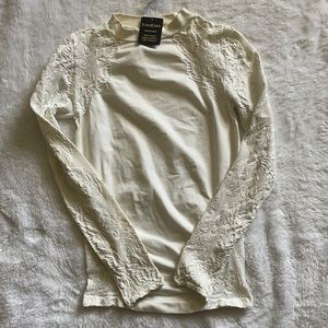 Bebe Lace Detail Mock Neck Top
